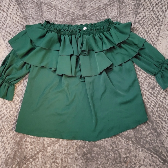 Byinns Women's Off The Shoulder Layered Ruffle Top in Emerald size XXL - Picture 10 of 13
